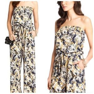 Diane Von Furstenberg Silk Snake Print Strapless Jumpsuit Size 4